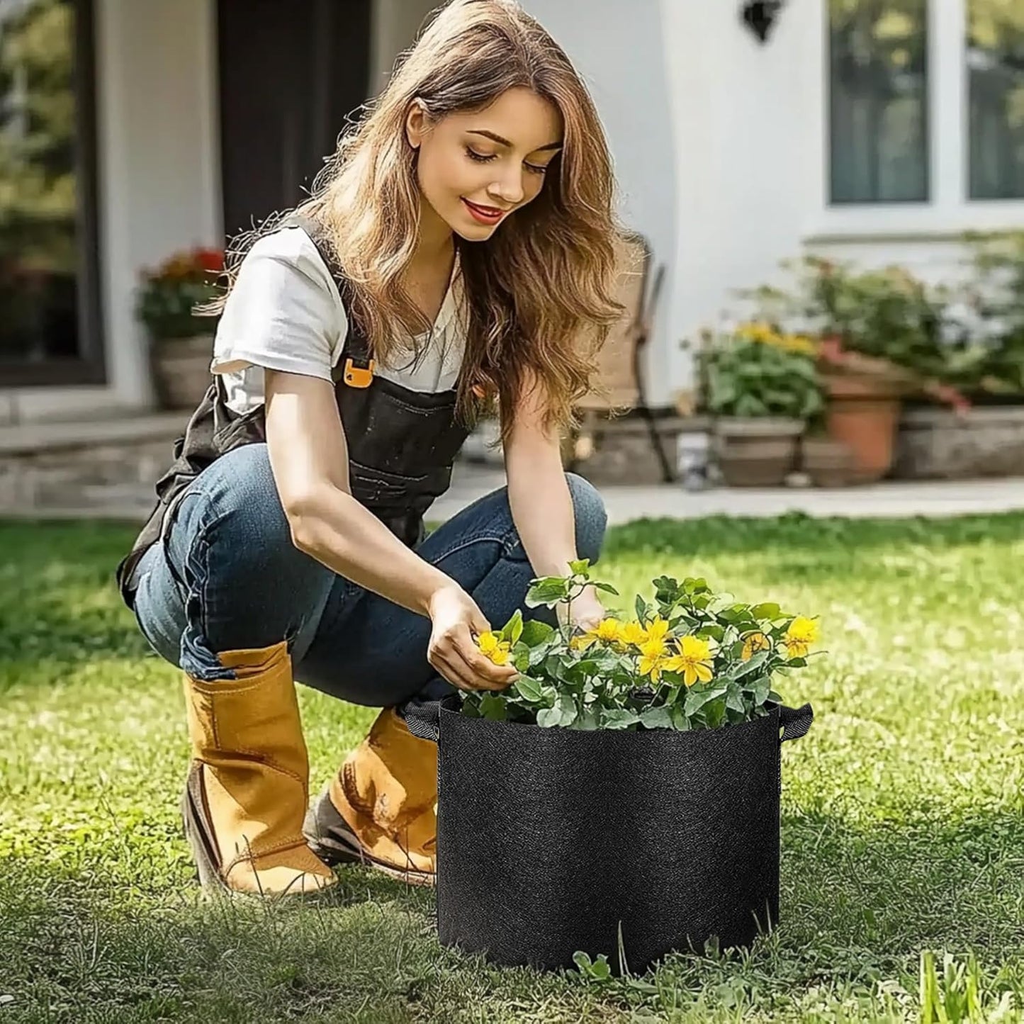 10 Gallon Grow Bags, Fabric Pots for Plants Potato Planter Grow Garden Bags to Grow Vegetables Tomato Planting Growing Bags Smart Plant Pot Container Gardening for Outdoor, Black Nonwoven (5 Pack)