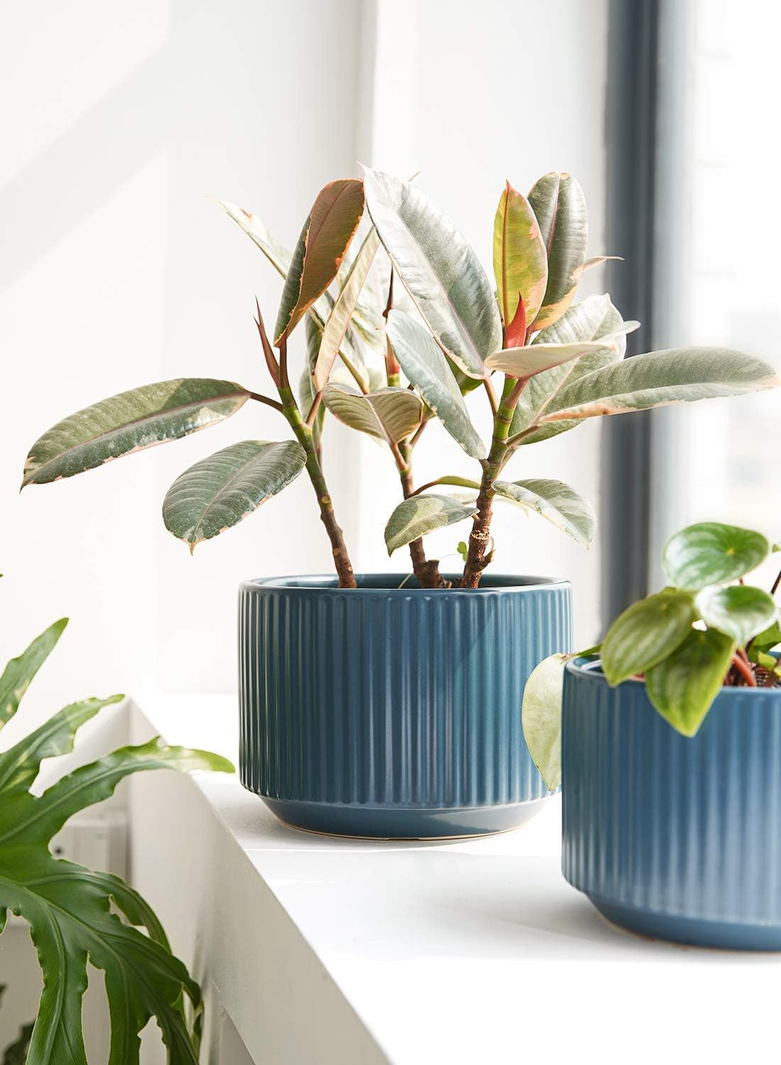 Elegant Navy Ceramic Plant Pots Set of 3 - Large Indoor/Outdoor Planters with Drainage Holes, Perfect for All Your Home & Garden Flowers