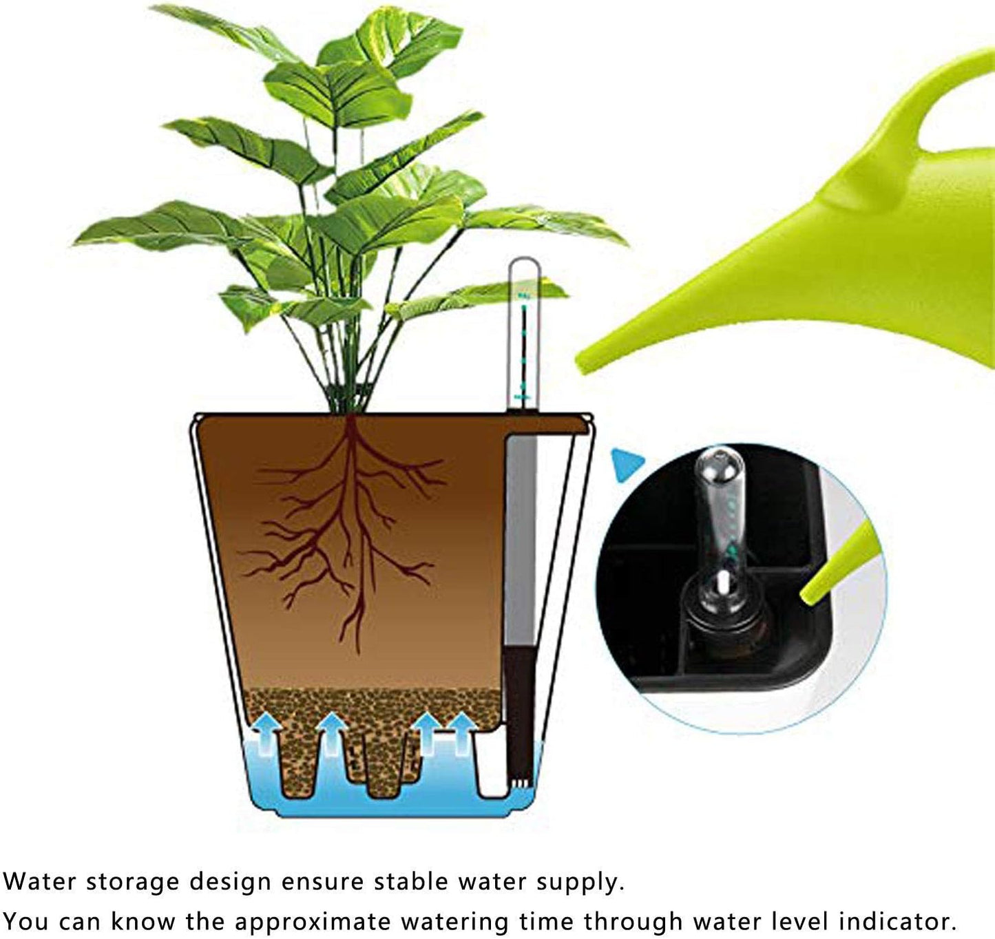 5.5 Inch Self Watering Plastic Planter with Water Level Indicator Pack of 6 - Matte White, Modern Decorative Planter Flower Pot for House Plants, Flowers, Herbs, African Violets,