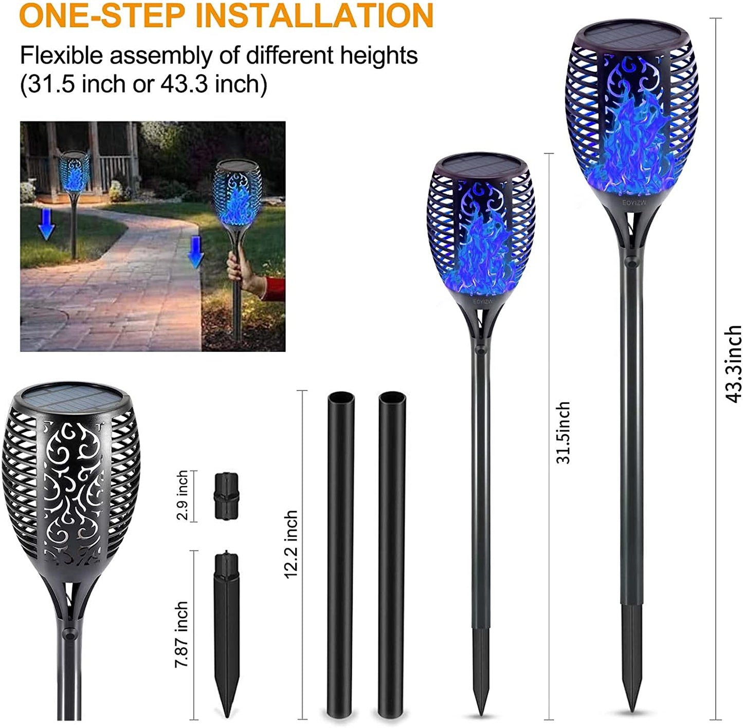 99 Leds Solar Torch Lights with Flickering Flame - 4 Pack, IP65 Waterproof Outdoor Garden Lights for Halloween Decor