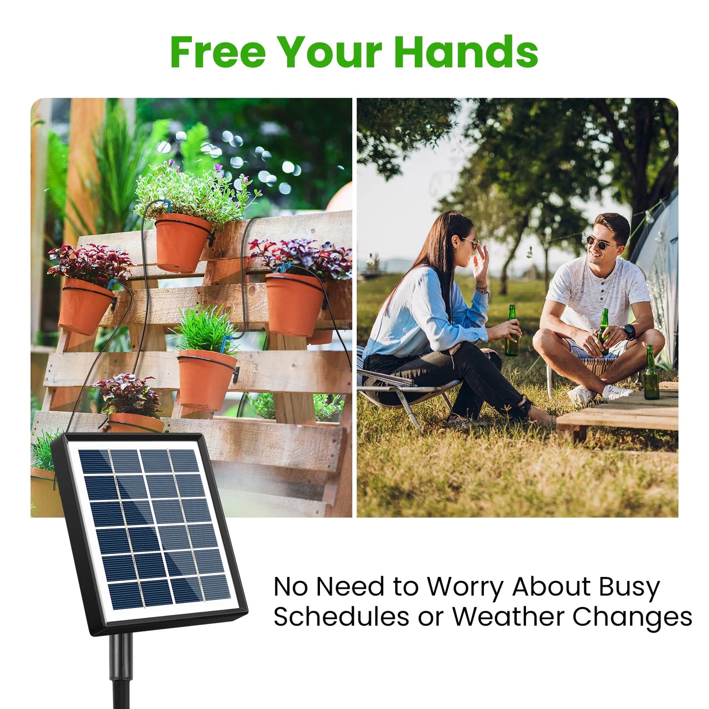 Solar Drip Irrigation System, Automatic Drip Irrigation Kit with Sensor Timer 12 Timing Modes, for Garden Plant Watering Devices