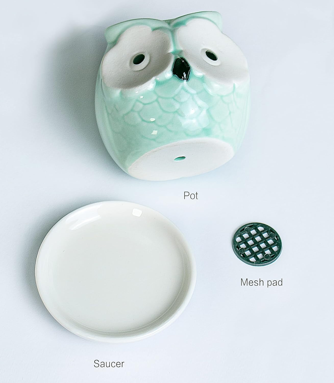 Adorable Turquoise Mini Owl Ceramic Succulent Planter Set of 4 with Drainage Hole & Saucer