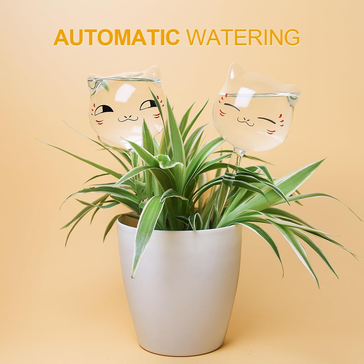 Plant Watering Globes Self Watering Planter Insert Glass Spikes, Hand Blown Clear Automatic Water Bulbs for Outdoor&Indoor Plants, 6.4Oz/190Ml Capacity, 3 Cats