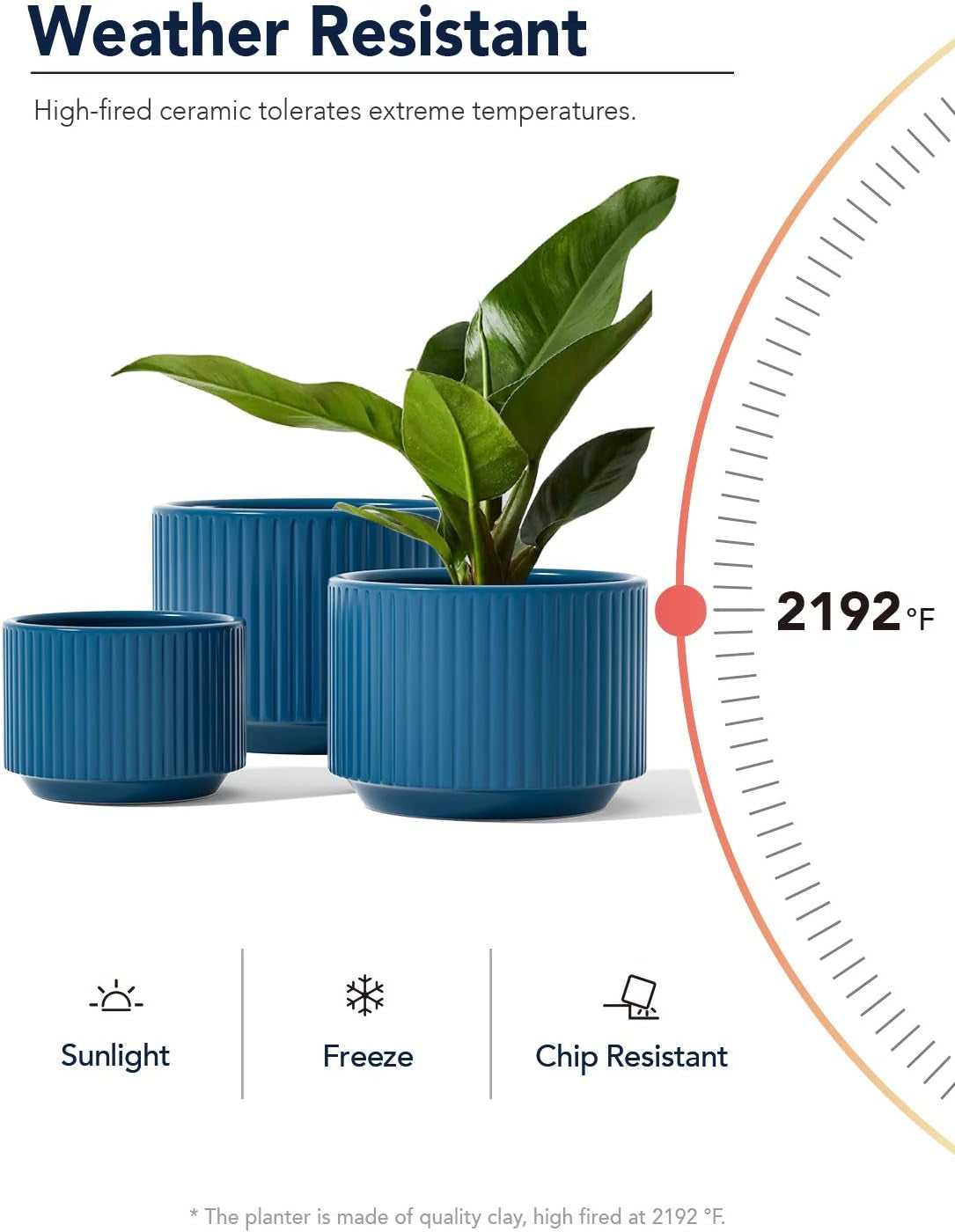 Elegant Navy Ceramic Plant Pots Set of 3 - Large Indoor/Outdoor Planters with Drainage Holes, Perfect for All Your Home & Garden Flowers