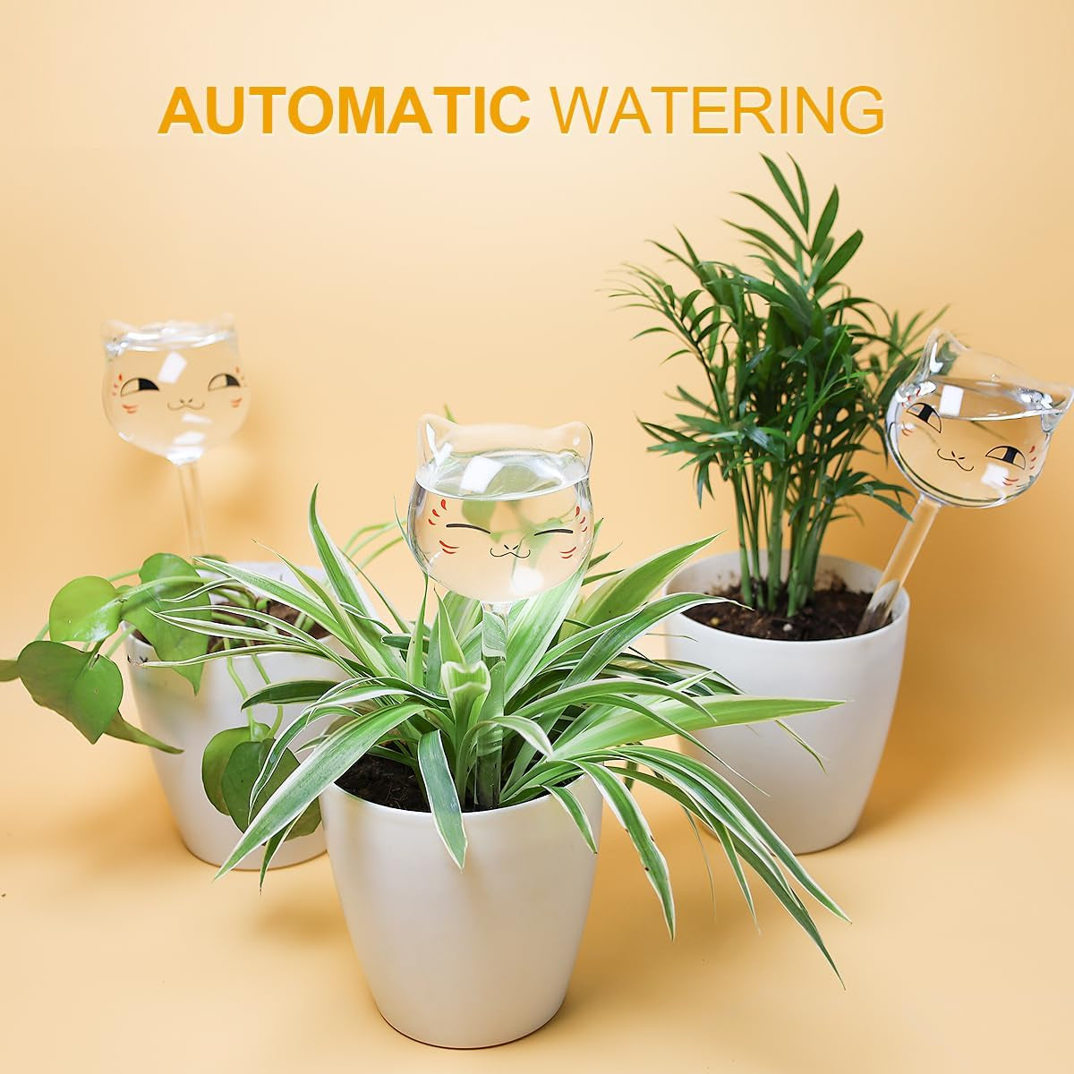 Plant Watering Globes Self Watering Planter Insert Glass Spikes, Hand Blown Clear Automatic Water Bulbs for Outdoor&Indoor Plants, 6.4Oz/190Ml Capacity, 3 Cats