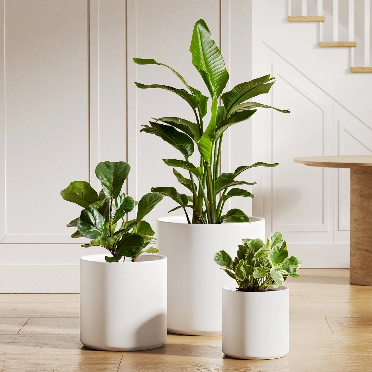 Set of 3 (10"+8"+6") Plant Pots with Drainage Hole & Plug for Indoor & Patio Decor, White Indoor Planters