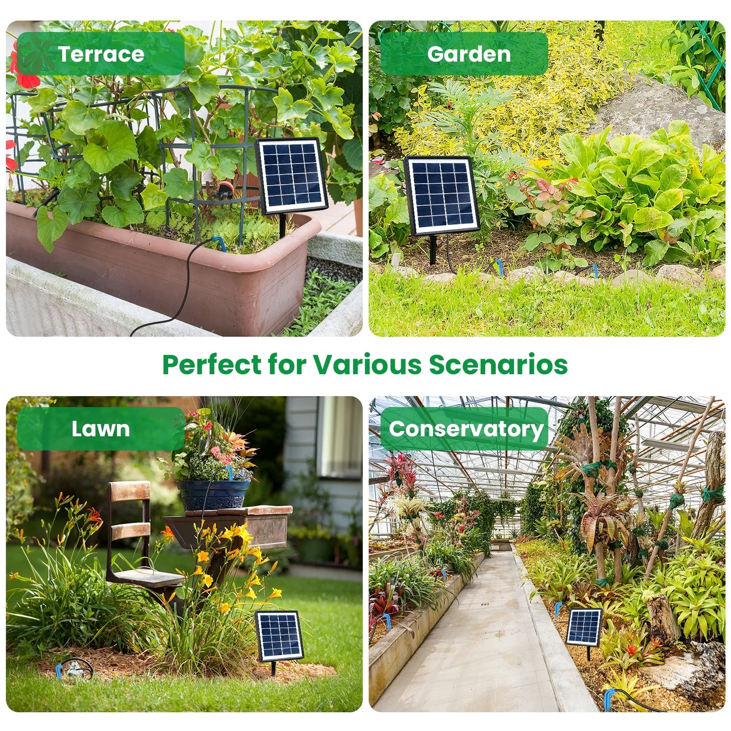 Solar Drip Irrigation System, Automatic Drip Irrigation Kit with Sensor Timer 12 Timing Modes, for Garden Plant Watering Devices