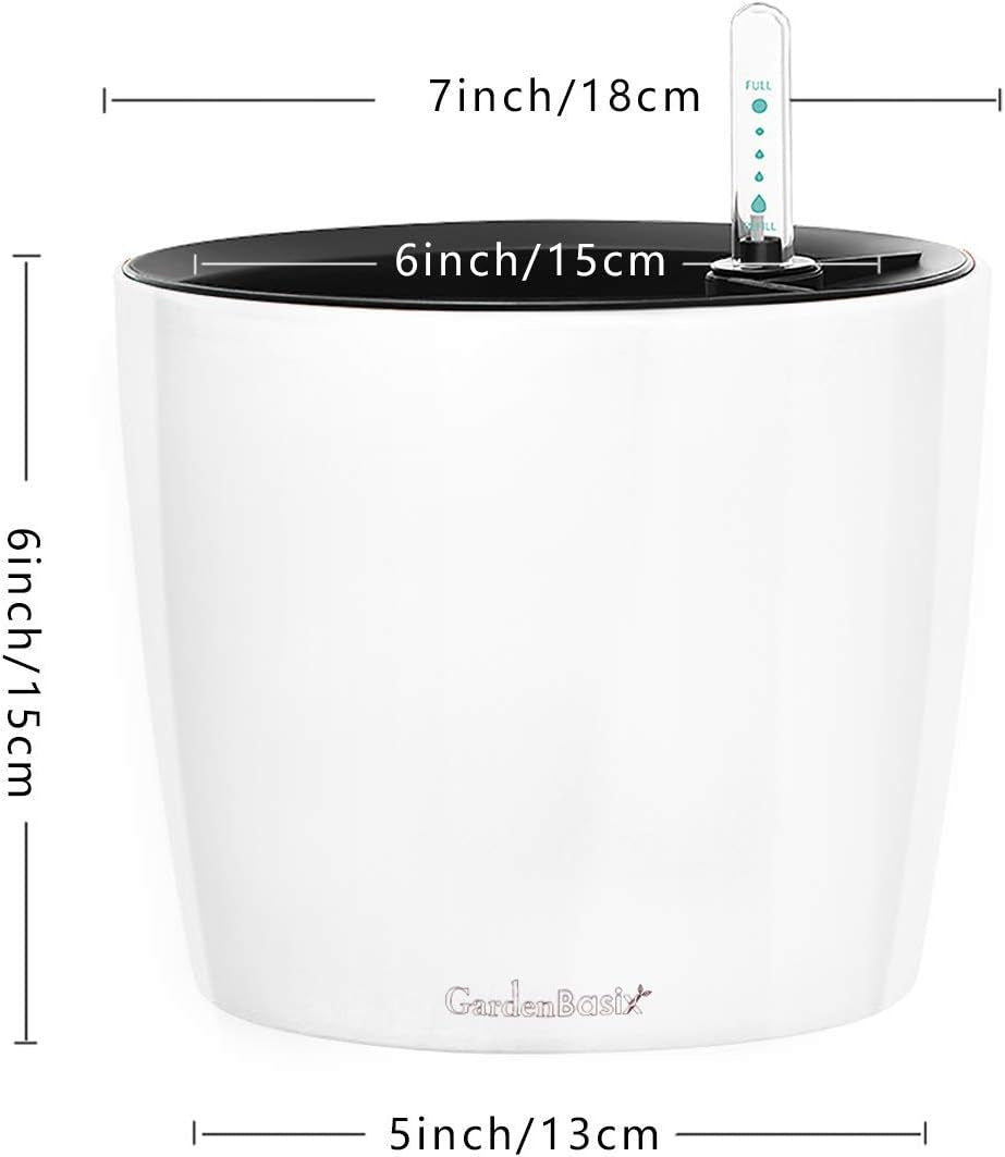 7'' round Self Watering Planter with Water Level Gauge Indoor Home Garden Modern Decorative Planter Pot for All House Plants Flowers Herbs Succulents (3, White Wthout Soil)