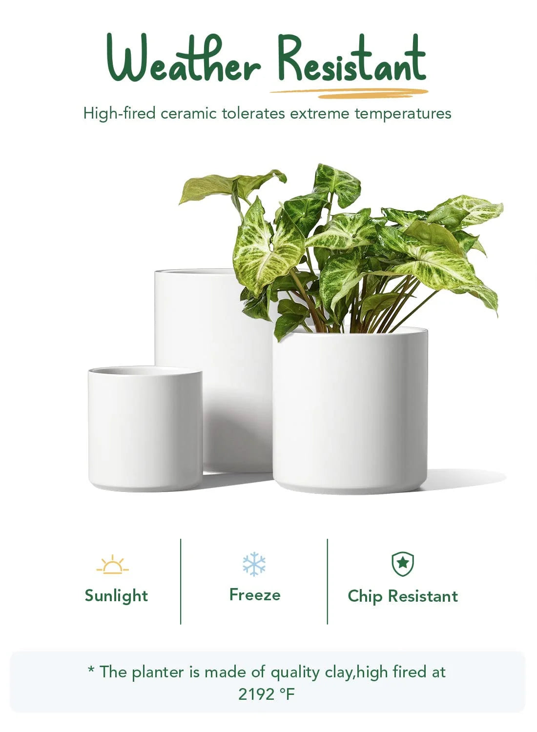 Set of 3 (10"+8"+6") Plant Pots with Drainage Hole & Plug for Indoor & Patio Decor, White Indoor Planters