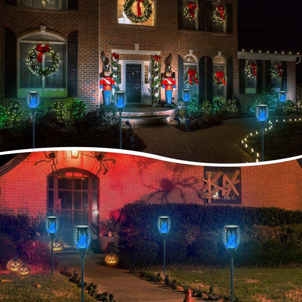 99 Leds Solar Torch Lights with Flickering Flame - 4 Pack, IP65 Waterproof Outdoor Garden Lights for Halloween Decor