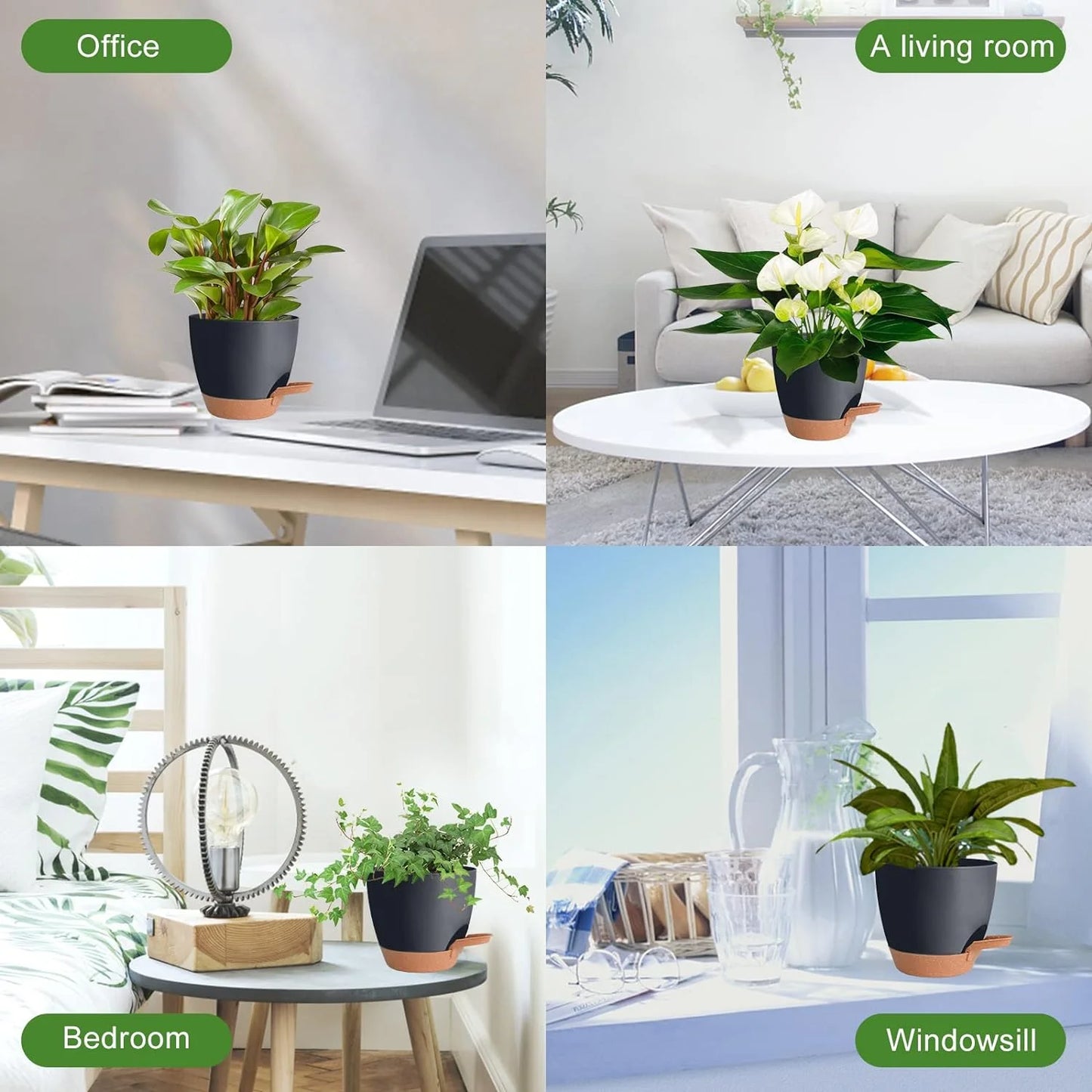 5Pack Self Watering Plant Pots with Drainage Hole and Water Storage, 7/6.5/6/5.5/5 Inch Self Watering Planters, Self-Watering Indoor Planters for Flower, Plants, Herbs, Cactus
