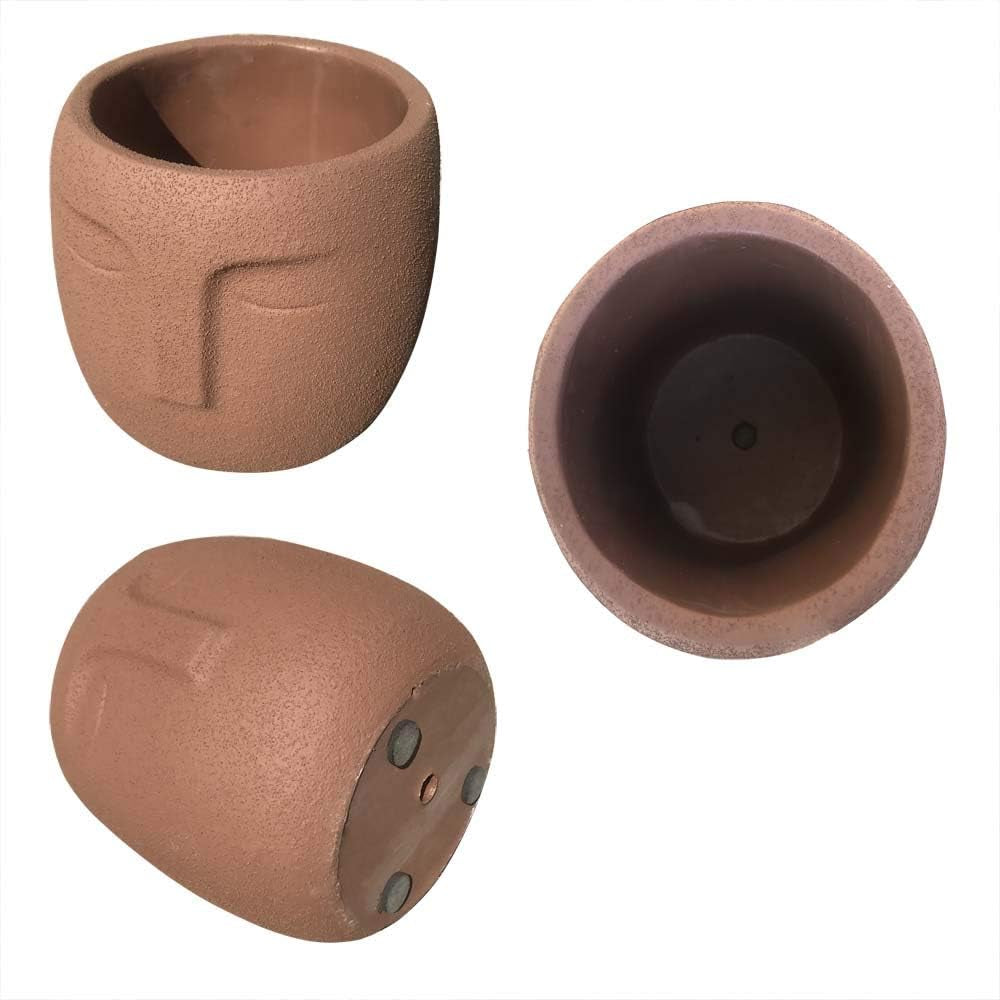 Brown Cement Head Planter - Unique Face Flower Pot with Drainage for Succulents and Plants