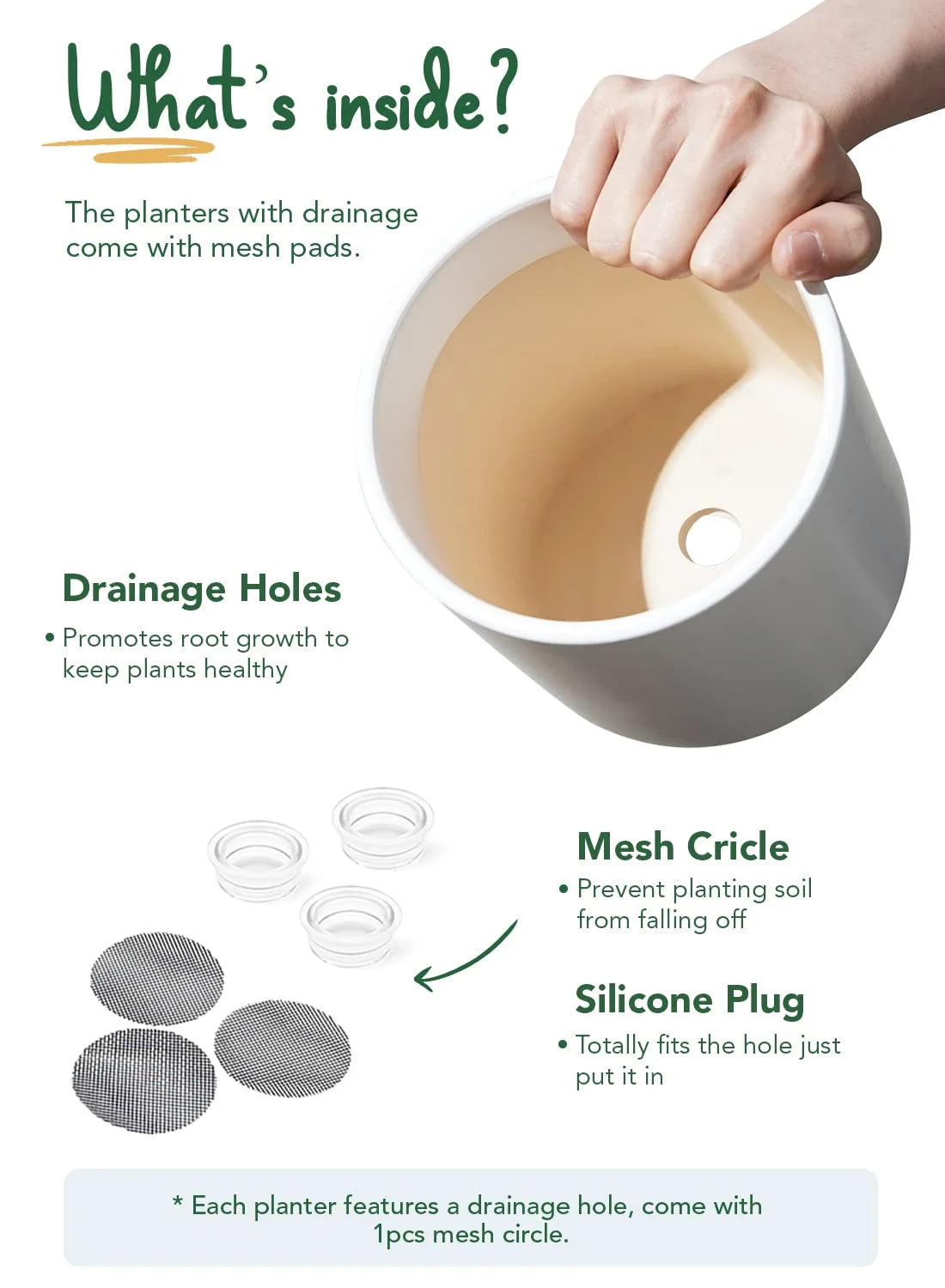 Set of 3 (10"+8"+6") Plant Pots with Drainage Hole & Plug for Indoor & Patio Decor, White Indoor Planters