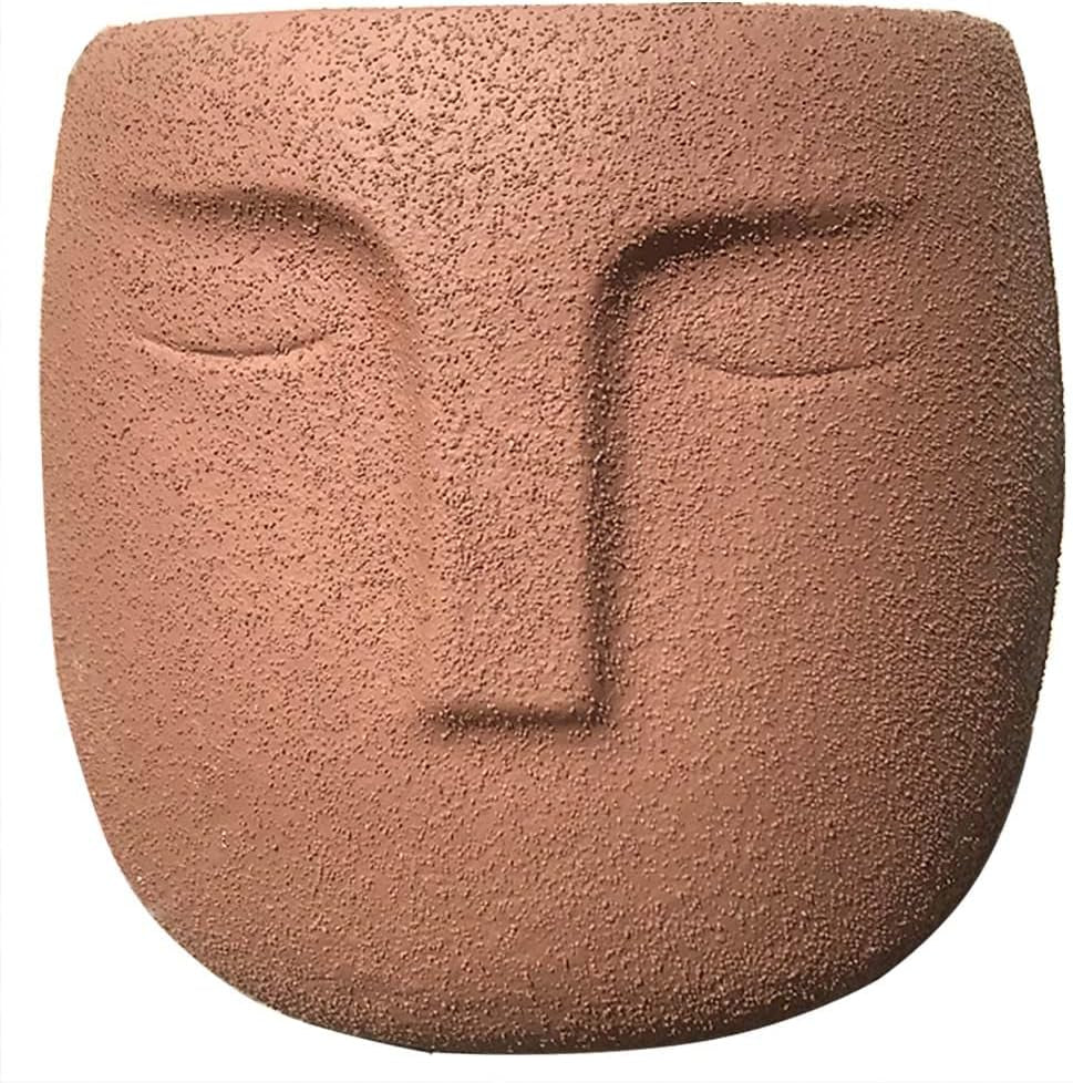 Brown Cement Head Planter - Unique Face Flower Pot with Drainage for Succulents and Plants