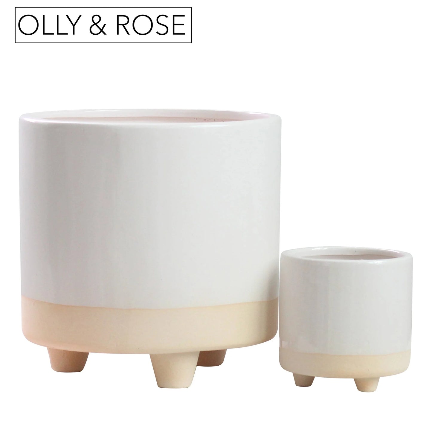Ceramic Plant Pots Indoor on Legs round - White Sand Planter Set 2 Indoor & Outdoor