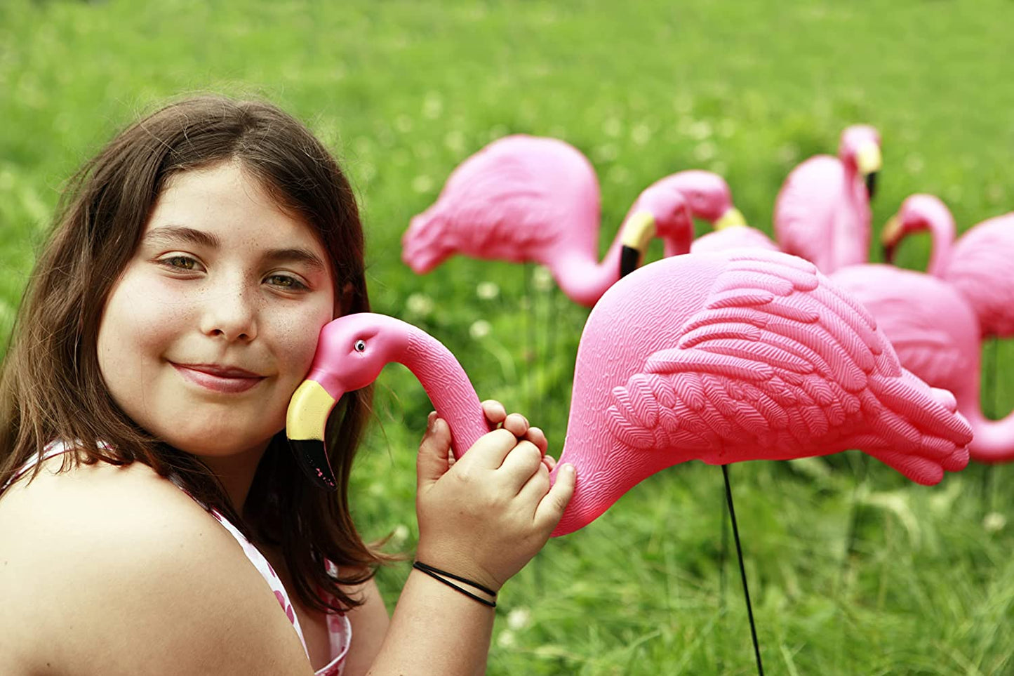 Pink Flamingos Yard Decorations - 2 Pack Extra Large 24" Tall Plastic Flamingo Statue W/Metal Stakes - Lawn Ornaments & Garden Decor for Outdoor Parties