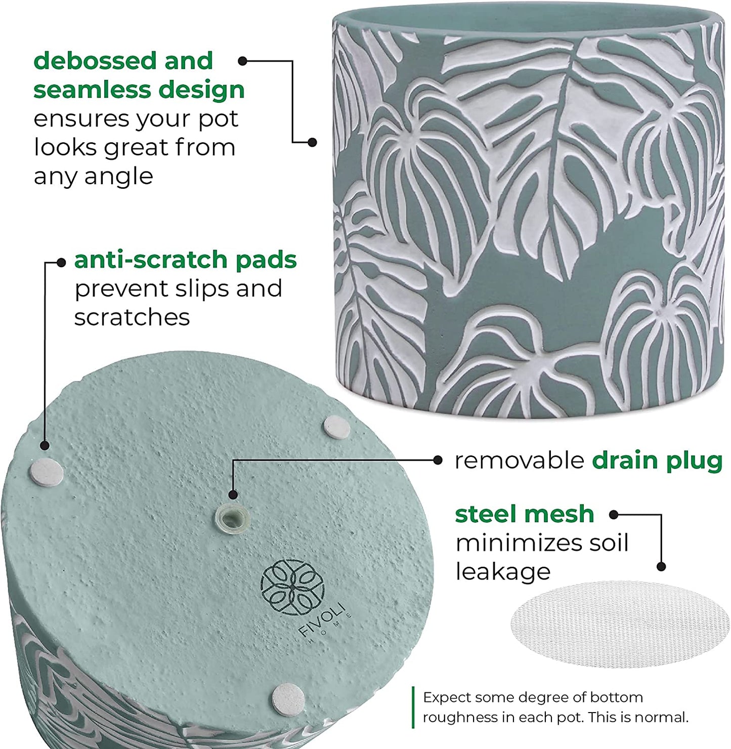 Stylish Monstera Cement Planter - 6 Inch Decorative Pot with Drainage for Indoor & Outdoor Plants - Unique Flower Pot Design (Plants Not Included)