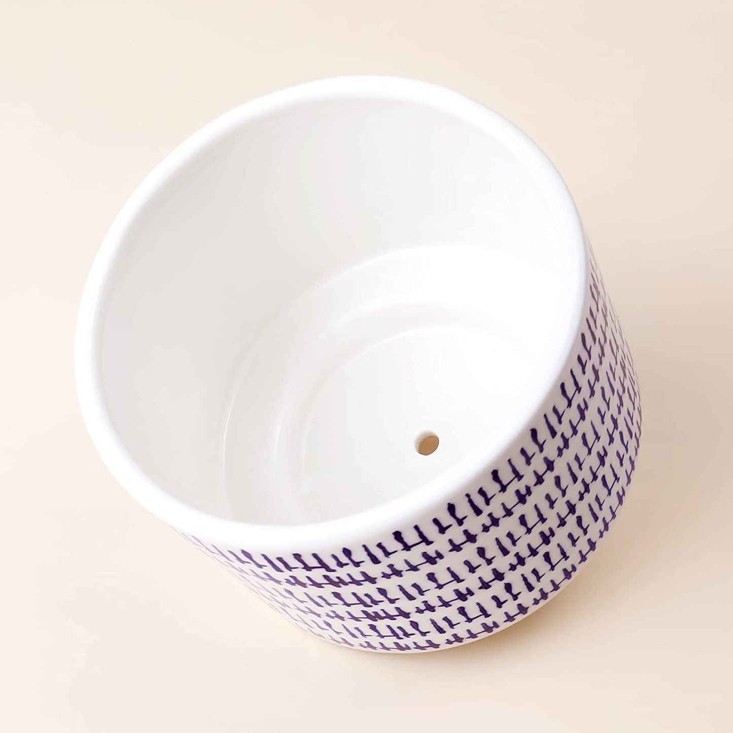 Blue Planter with Stand - 7.3 Inch Retro round Decorative Flower Pot Indoor with Wood Planter Holder, Blue and White, Home Decor Gift