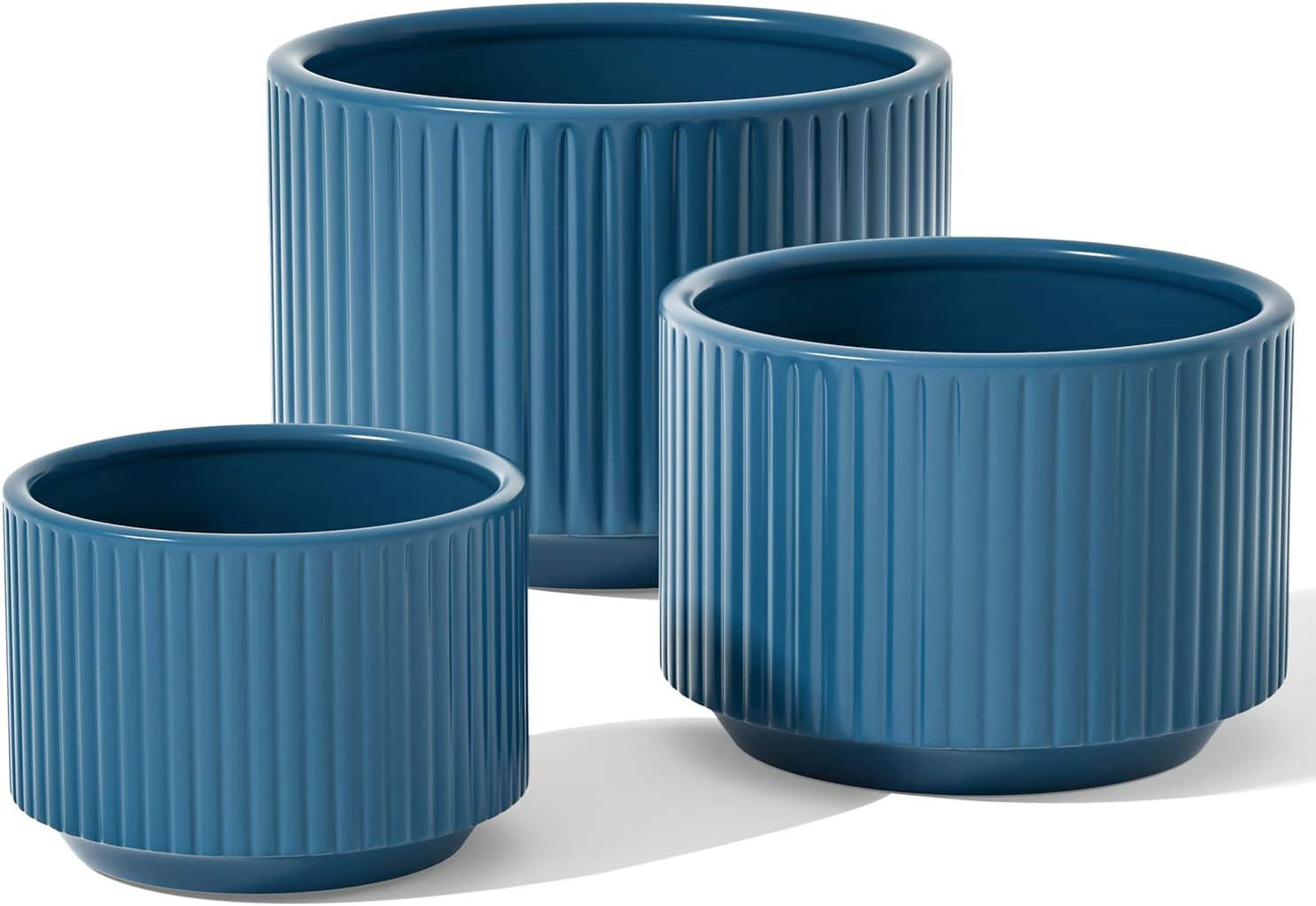 Elegant Navy Ceramic Plant Pots Set of 3 - Large Indoor/Outdoor Planters with Drainage Holes, Perfect for All Your Home & Garden Flowers