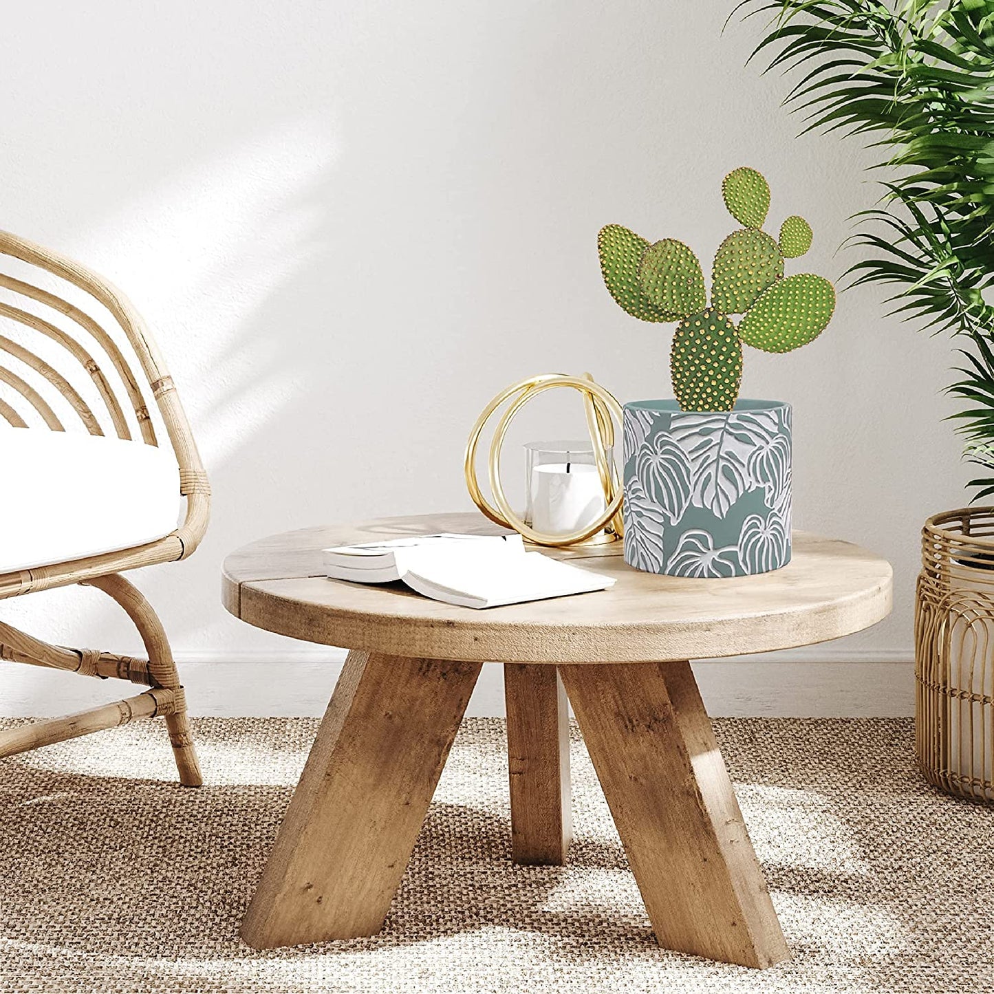 Stylish Monstera Cement Planter - 6 Inch Decorative Pot with Drainage for Indoor & Outdoor Plants - Unique Flower Pot Design (Plants Not Included)