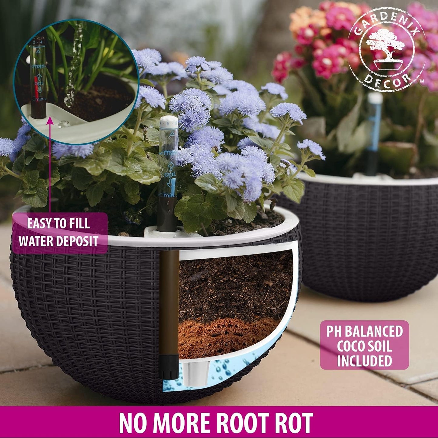 Small 7.5'' Self Watering Hanging Planters for Indoor Plants - Flower Pot with Water Level Indicator for Plants, Hanging Pots - Self Watering Planter Plant Pot- Coco Coir - 2 Pack (Gray)