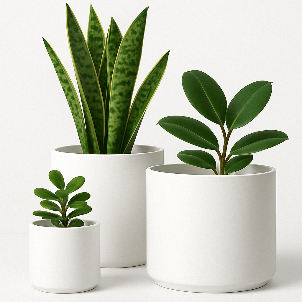 White Planters – 10", 8", 6" Set of 3 with Drainage