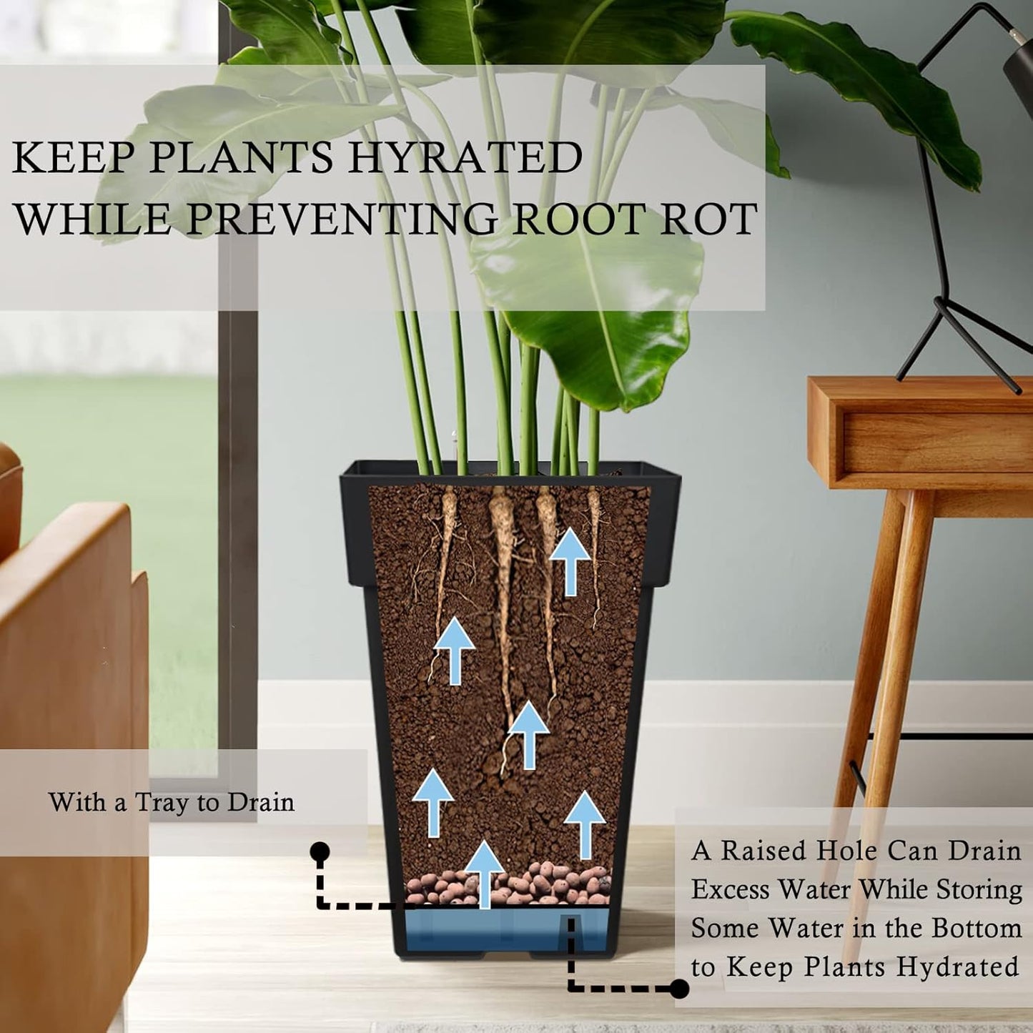 Detail shot highlighting the durable, weather-resistant PP resin plastic material of the outdoor planter.