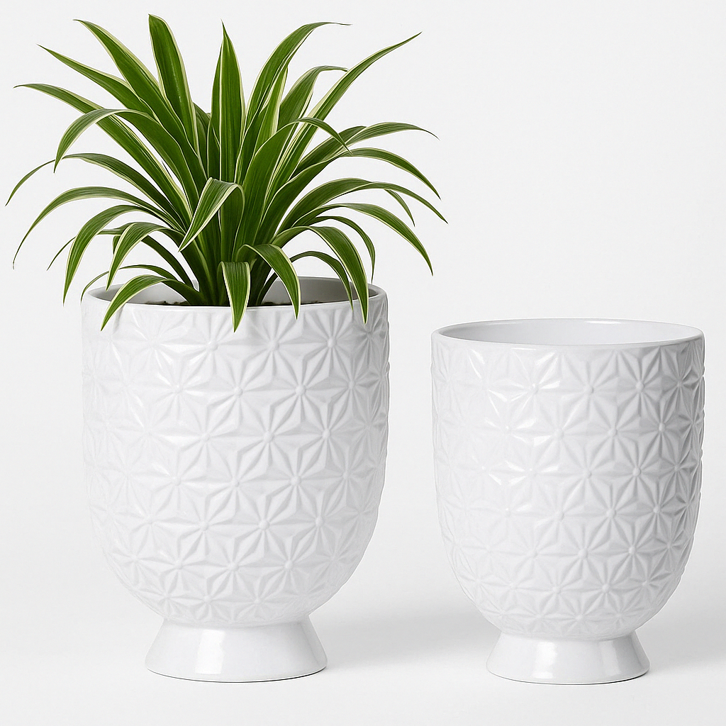 Modern Ceramic Planters – White Pattern (2-Piece)