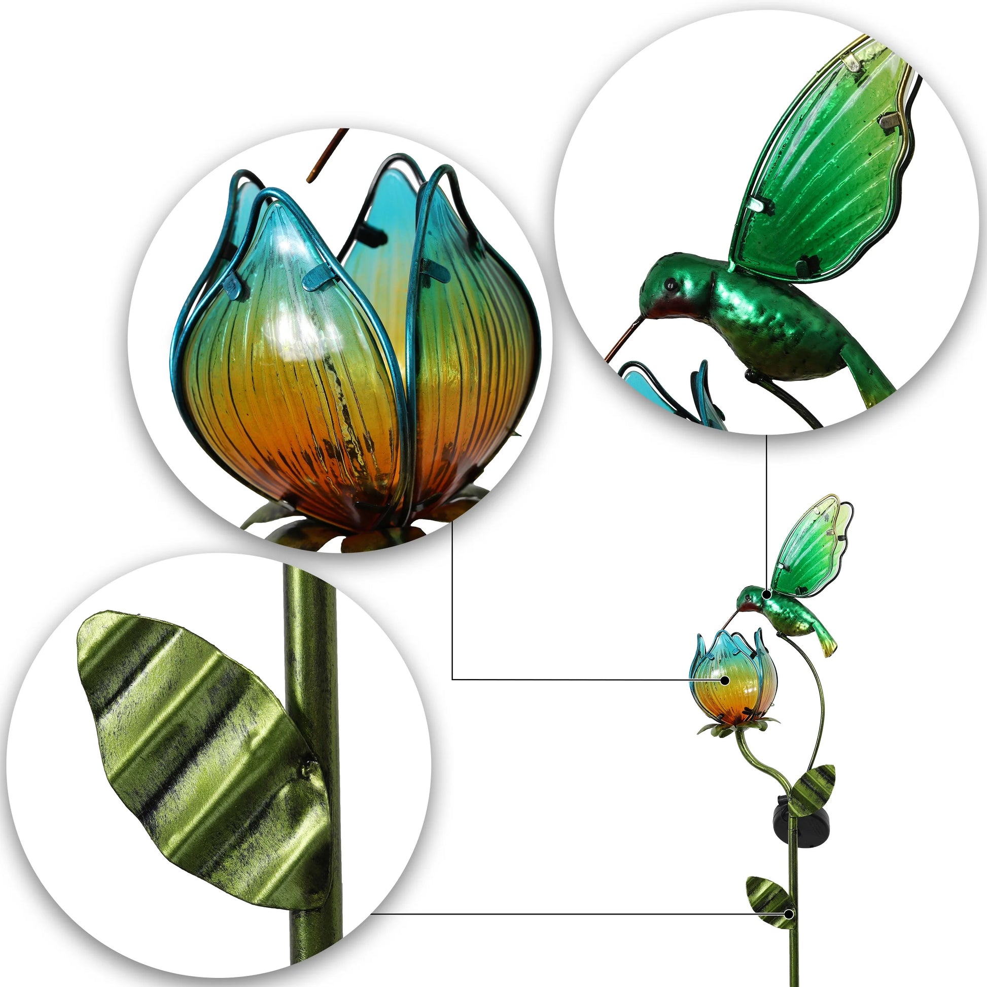 42''H Hummingbird Solar Garden Lights, Outdoor Metal Flower Solar Yard Stake Lights for Lawn Patio Garden Decor, Gifts for Mom Grandma