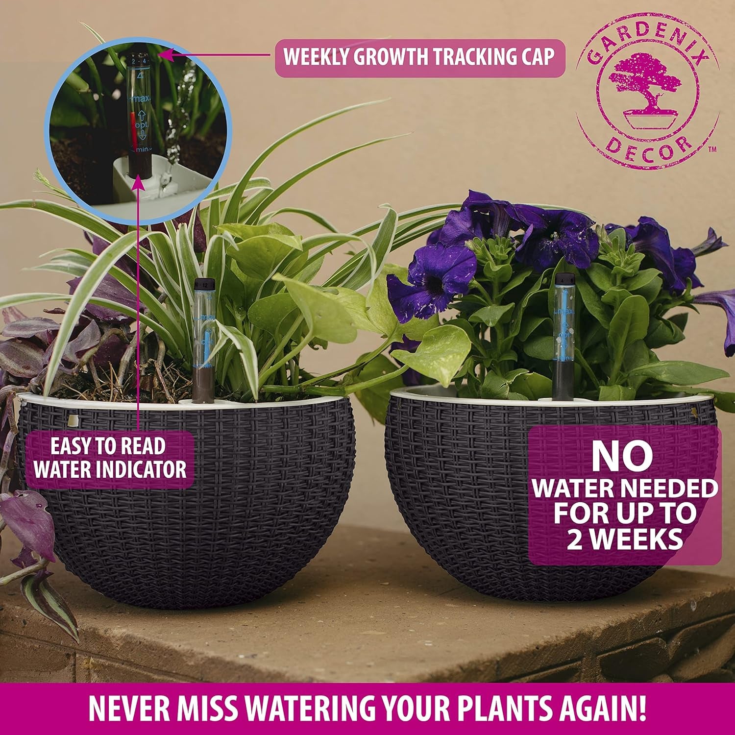 Small 7.5'' Self Watering Hanging Planters for Indoor Plants - Flower Pot with Water Level Indicator for Plants, Hanging Pots - Self Watering Planter Plant Pot- Coco Coir - 2 Pack (Gray)