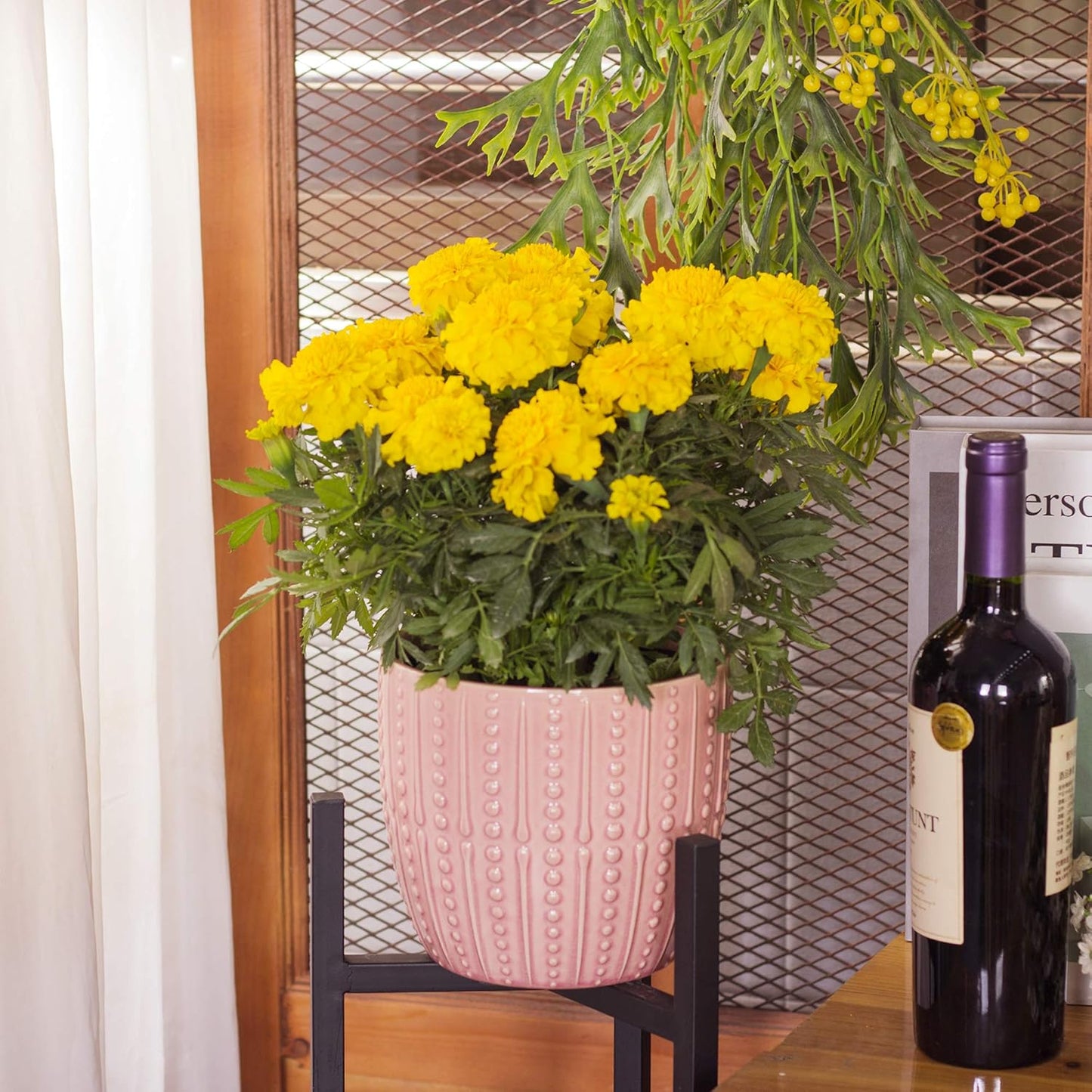 Chic Pink Ceramic Plant Pots - Set of 6.5" & 5.5" Indoor Planters with Drainage Holes
