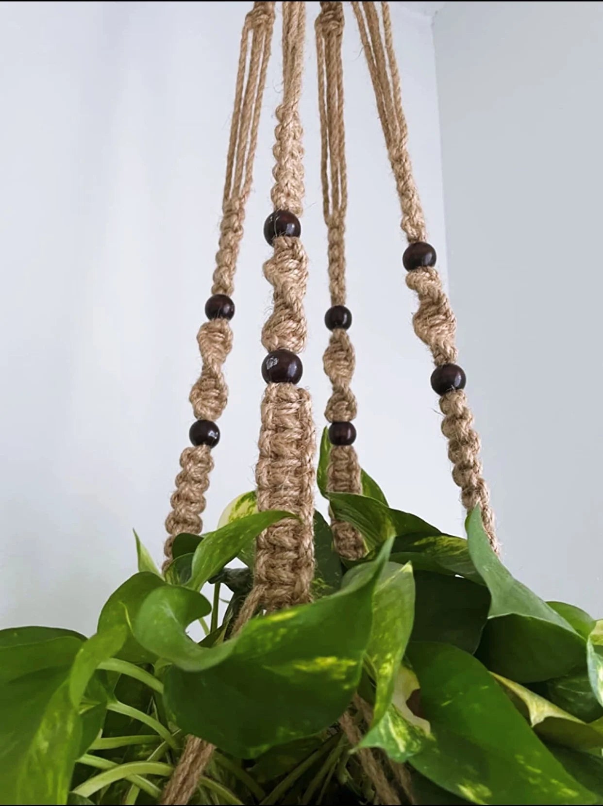 2PACK 43 Inches Macrame Planter Hanger Large for up to 12 Inch Pot + Swag Hook | Extra Long, No Tassel, Jute Rope | Hanging Planter for Indoor Plants, No Pot/Plant Included (Brown)