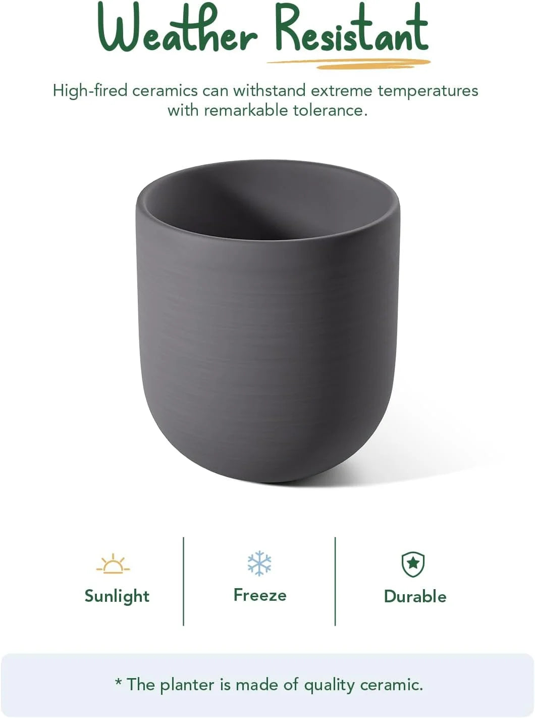 12" Plant Pots, Ceramic Flower Pots with Drain Holes& Plug Indoor Planter, Charcoal Gray Outdoor Planter