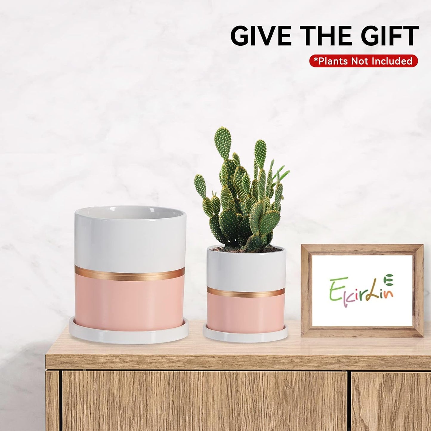4 Inch Plant Pot - Ceramic Flower Planters Indoor - Modern Succulents Containers with Drain Hole Saucer, Decorate Home, Office & Outdoor (Pink)