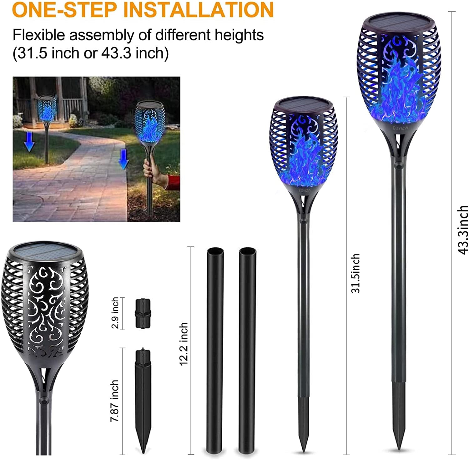 99 Leds Solar Torch Lights with Flickering Flame - 4 Pack, IP65 Waterproof Outdoor Garden Lights for Halloween Decor