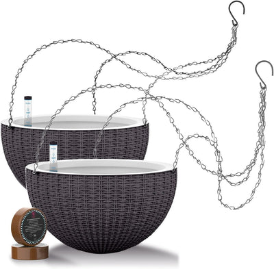 Small 7.5'' Self Watering Hanging Planters for Indoor Plants - Flower Pot with Water Level Indicator for Plants, Hanging Pots - Self Watering Planter Plant Pot- Coco Coir - 2 Pack (Gray)