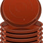 A 6-pack of 18-inch round plastic plant saucers in a terracotta color, stacked or fanned out.