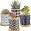 Set of 4 Stylish Ceramic Succulent Planter Pots with Drain Holes & Bamboo Trays – Perfect for Indoor & Outdoor Cacti and Flowers