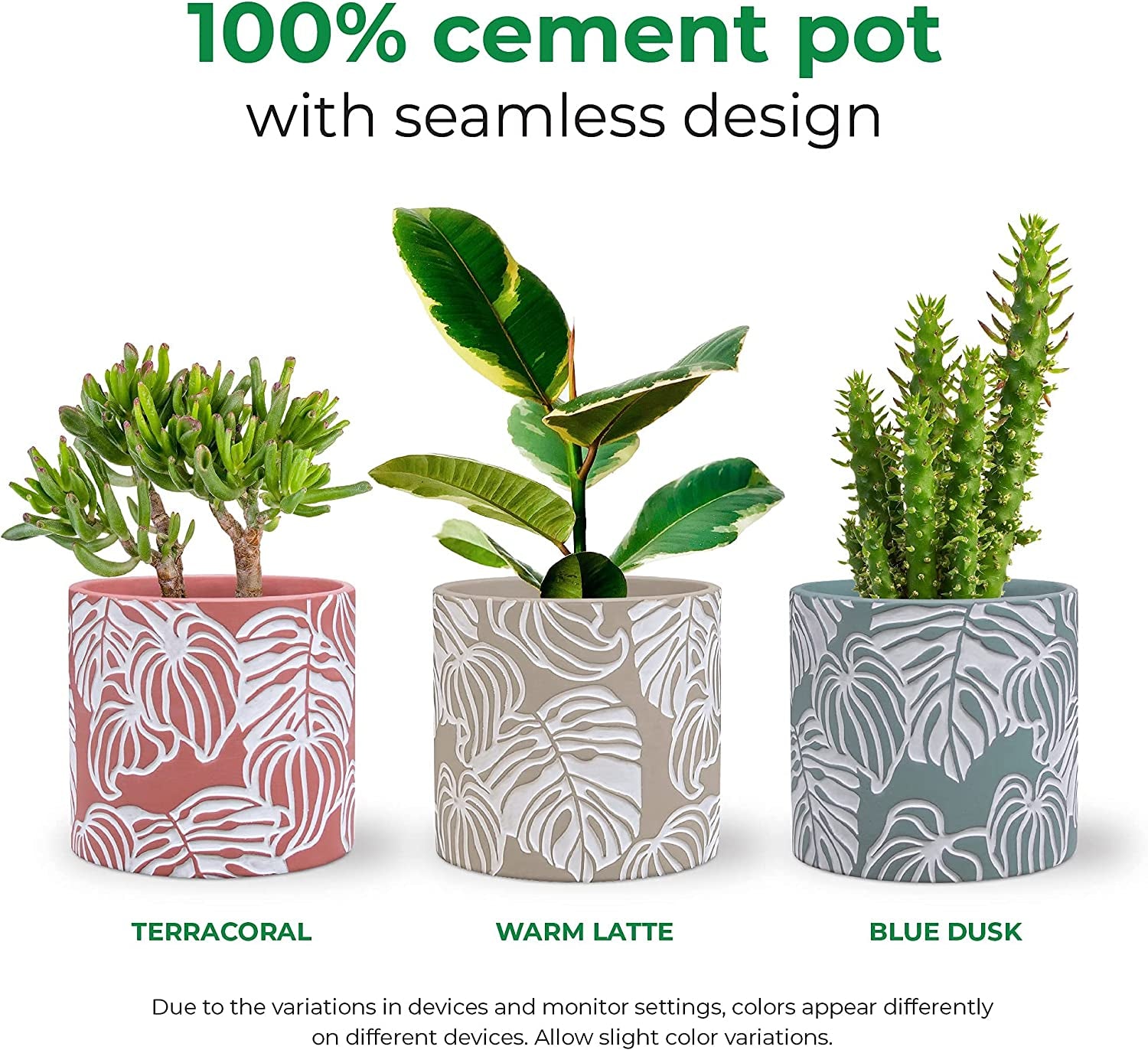 Stylish Monstera Cement Planter - 6 Inch Decorative Pot with Drainage for Indoor & Outdoor Plants - Unique Flower Pot Design (Plants Not Included)
