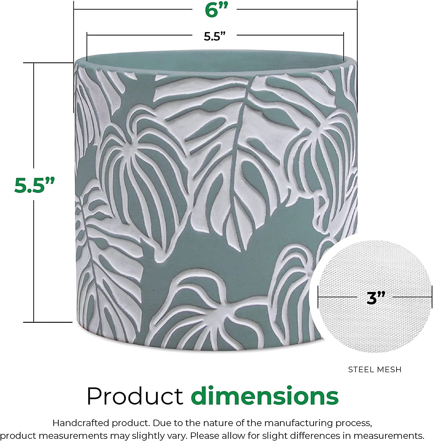 Stylish Monstera Cement Planter - 6 Inch Decorative Pot with Drainage for Indoor & Outdoor Plants - Unique Flower Pot Design (Plants Not Included)