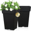 A set of two 20-inch tall black plastic planters, suitable for indoor and outdoor plants, with a minimalist design.