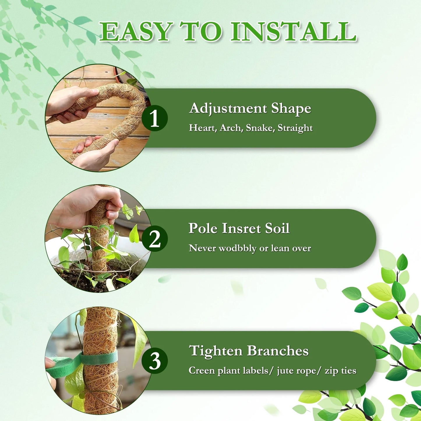 Moss Pole for Monstera Plants, 2 X 45 Inches Bendable Coir Moss Sticks for Large Monstera Cheese Plant Growth, Support Indoor Outdoor Plant