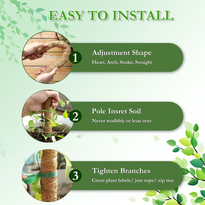 Moss Pole for Monstera Plants, 2 X 45 Inches Bendable Coir Moss Sticks for Large Monstera Cheese Plant Growth, Support Indoor Outdoor Plant