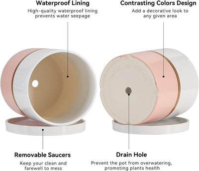 4 Inch Plant Pot - Ceramic Flower Planters Indoor - Modern Succulents Containers with Drain Hole Saucer, Decorate Home, Office & Outdoor (Pink)