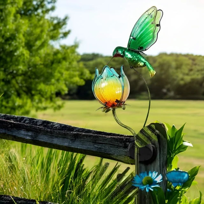 42''H Hummingbird Solar Garden Lights, Outdoor Metal Flower Solar Yard Stake Lights for Lawn Patio Garden Decor, Gifts for Mom Grandma