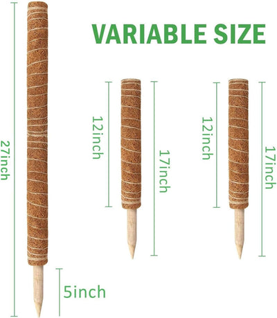 Moss Pole, 27 Inch Moss Poles - 2Pcs 17 Inch Plant Stakes Moss Sticks for Monstera Indoor Creepers Plant Support Extension Climbing Plants