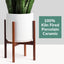 10" White Classic Planter and Plant Stand. Ceramic Plant Pot and Wood Plant Stand Set.
