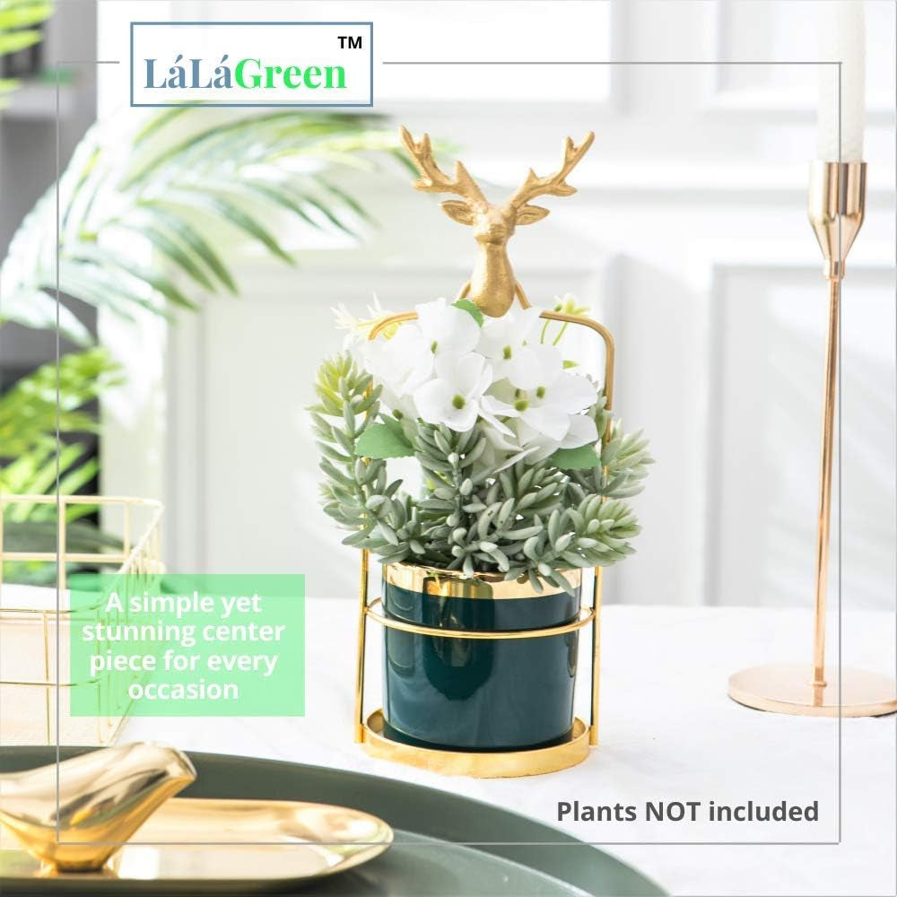 Charming 3.2 Inch Green Succulent Pot with Elegant Metal Stand - Perfect Mini Planter for Bedroom & Bathroom Decor, Unique Table Centerpiece