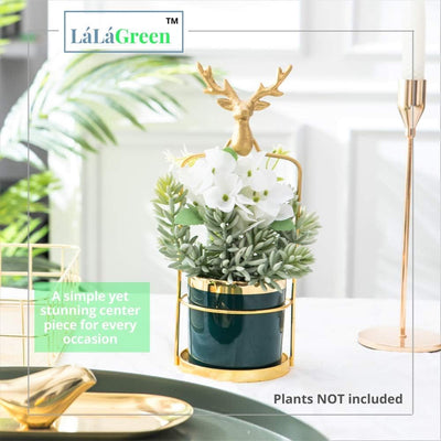 Charming 3.2 Inch Green Succulent Pot with Elegant Metal Stand - Perfect Mini Planter for Bedroom & Bathroom Decor, Unique Table Centerpiece