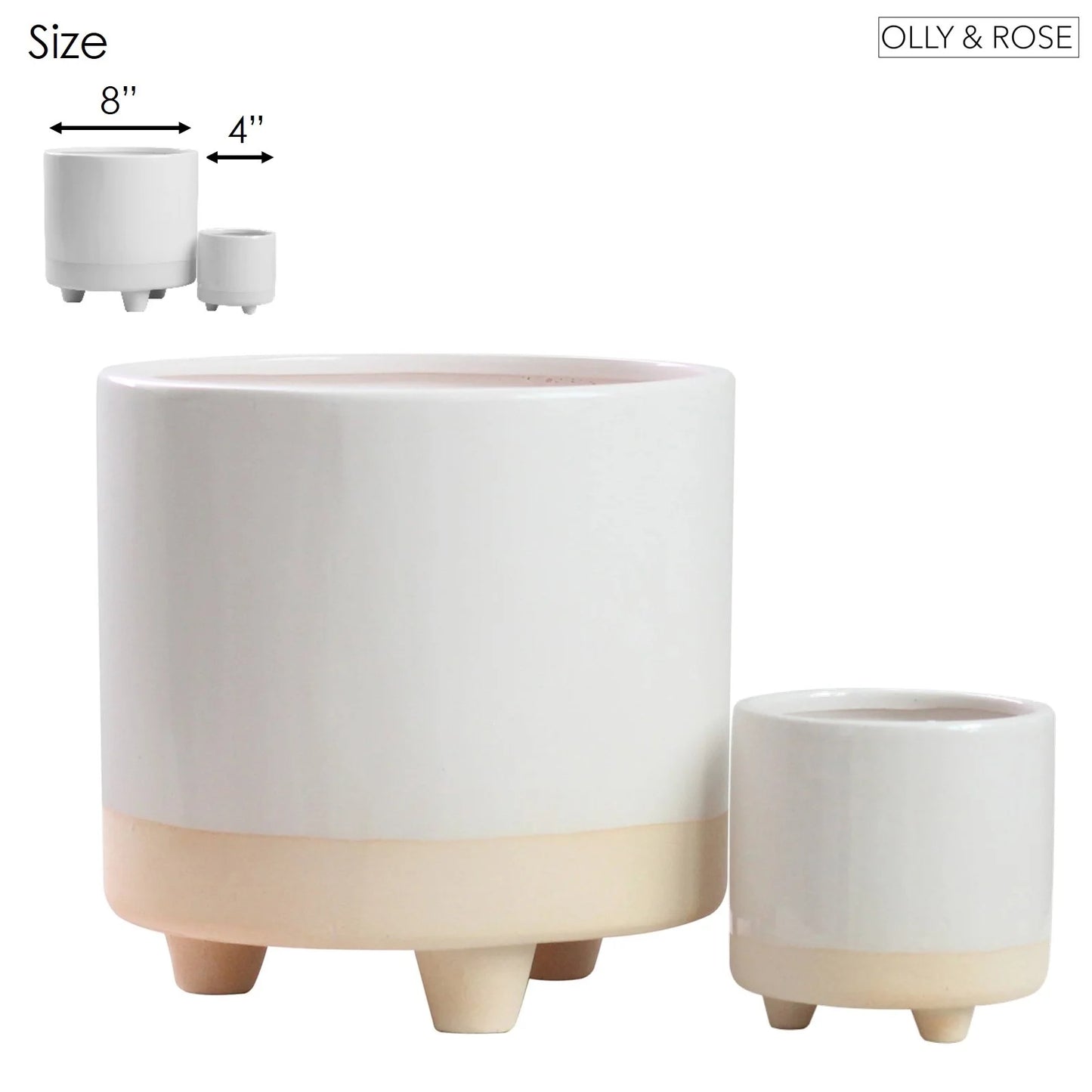 Ceramic Plant Pots Indoor on Legs round - White Sand Planter Set 2 Indoor & Outdoor
